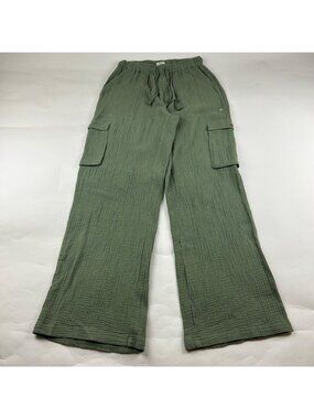 Roxy Sage Green Cotton Crinkle Gauze Wide Leg Cargo Pant S